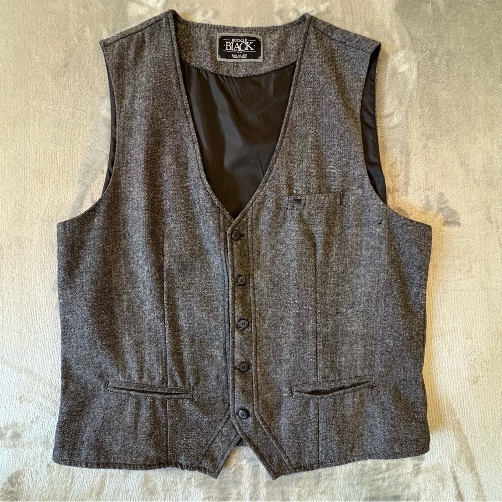 Buckle Black Slim Fit Wool Academia Vest Mn’s Sz XXL